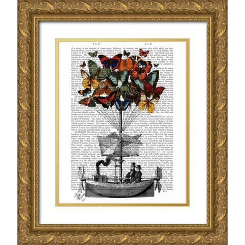 Butterfly Airship Gold Ornate Wood Framed Art Print with Double Matting by Fab Funky