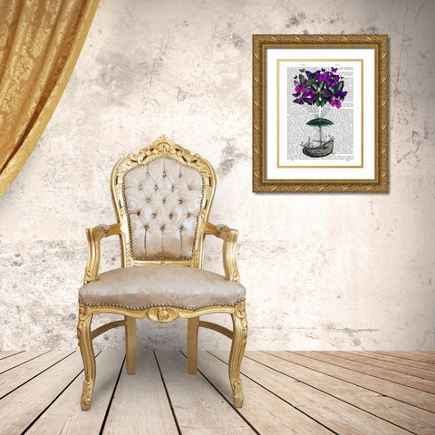 Butterfly Airship 2 Purple and Green Gold Ornate Wood Framed Art Print with Double Matting by Fab Funky