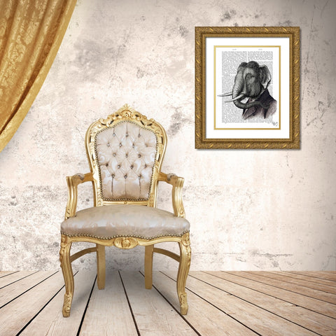 Elephant Portrait Gold Ornate Wood Framed Art Print with Double Matting by Fab Funky