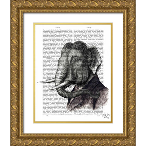 Elephant Portrait Gold Ornate Wood Framed Art Print with Double Matting by Fab Funky