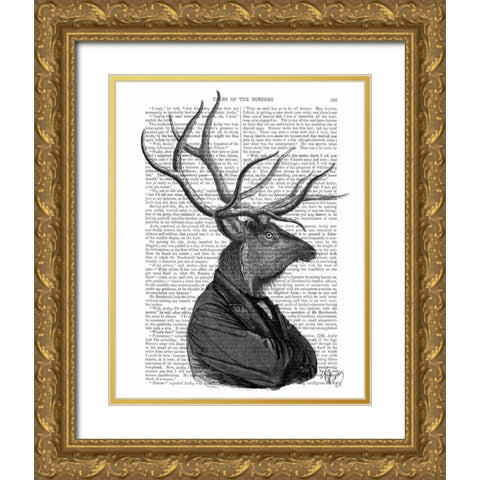 Deer Portrait 1 Gold Ornate Wood Framed Art Print with Double Matting by Fab Funky