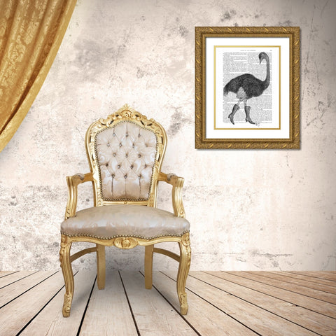 Ostrich In Boots Gold Ornate Wood Framed Art Print with Double Matting by Fab Funky