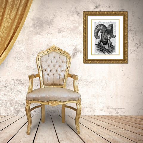 Mountain Goat Portrait Gold Ornate Wood Framed Art Print with Double Matting by Fab Funky