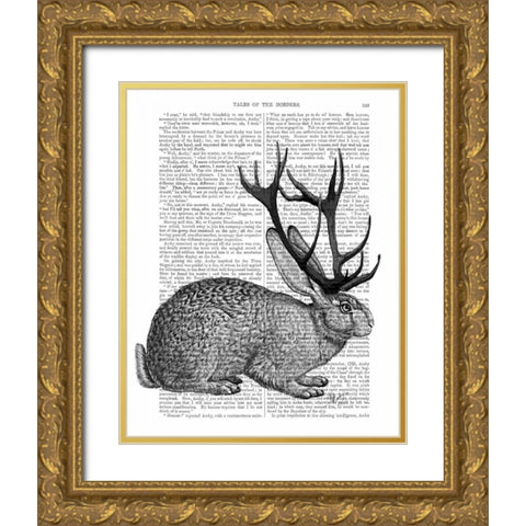 Jackalope Portrait 1 Gold Ornate Wood Framed Art Print with Double Matting by Fab Funky