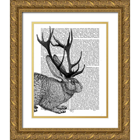 Jackalope Portrait 2 Gold Ornate Wood Framed Art Print with Double Matting by Fab Funky