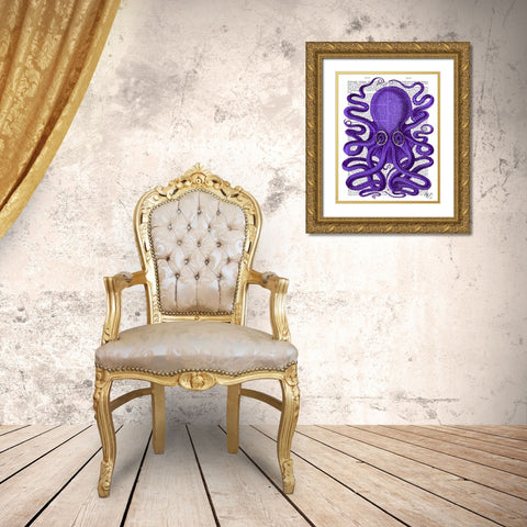 Purple Octopus Gold Ornate Wood Framed Art Print with Double Matting by Fab Funky