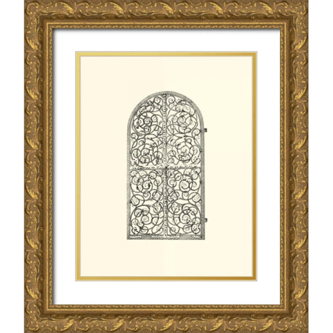B-W Wrought Iron Gate VI Gold Ornate Wood Framed Art Print with Double Matting by Unknown