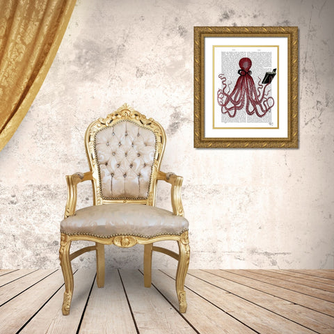 Intelligent Octopus Gold Ornate Wood Framed Art Print with Double Matting by Fab Funky
