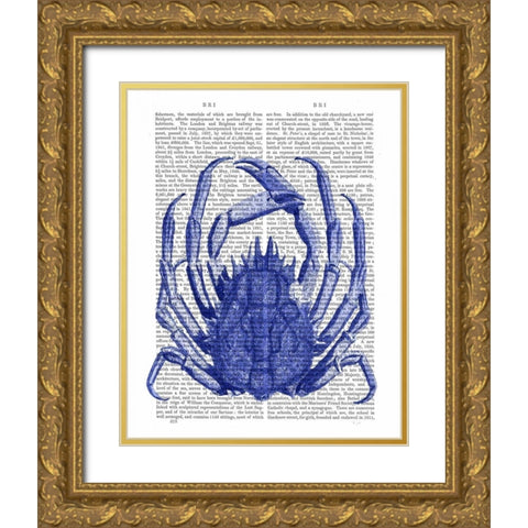 Blue Crab Gold Ornate Wood Framed Art Print with Double Matting by Fab Funky