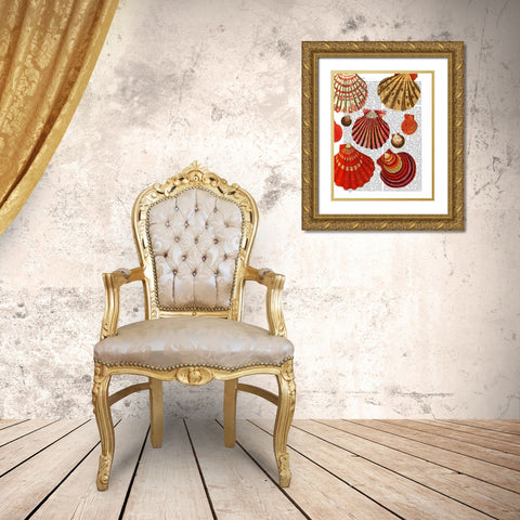 Red Clam Shells Gold Ornate Wood Framed Art Print with Double Matting by Fab Funky