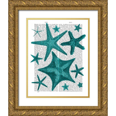 Green Starfish Collection Gold Ornate Wood Framed Art Print with Double Matting by Fab Funky