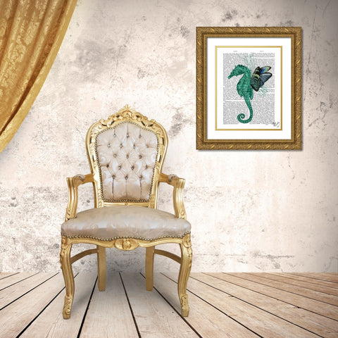 Winged Seahorse Gold Ornate Wood Framed Art Print with Double Matting by Fab Funky