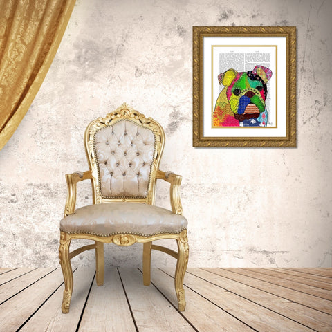 Patchwork Bulldog Gold Ornate Wood Framed Art Print with Double Matting by Fab Funky