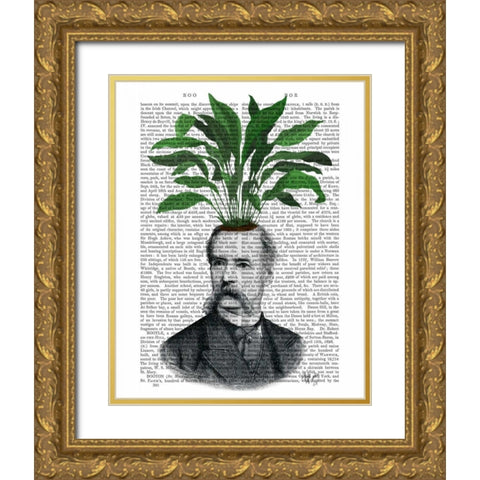 Aspidistra Head Plant Head Gold Ornate Wood Framed Art Print with Double Matting by Fab Funky