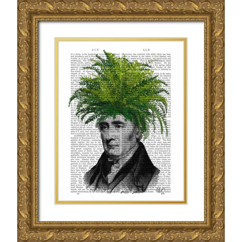 Fern Head Plant Head Gold Ornate Wood Framed Art Print with Double Matting by Fab Funky