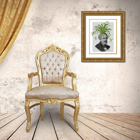 Spider Plant Head Gold Ornate Wood Framed Art Print with Double Matting by Fab Funky
