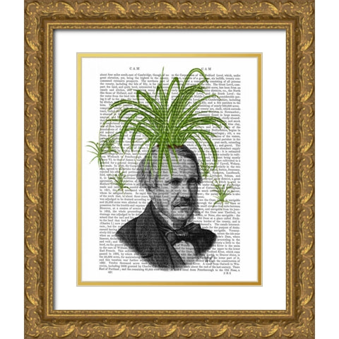 Spider Plant Head Gold Ornate Wood Framed Art Print with Double Matting by Fab Funky