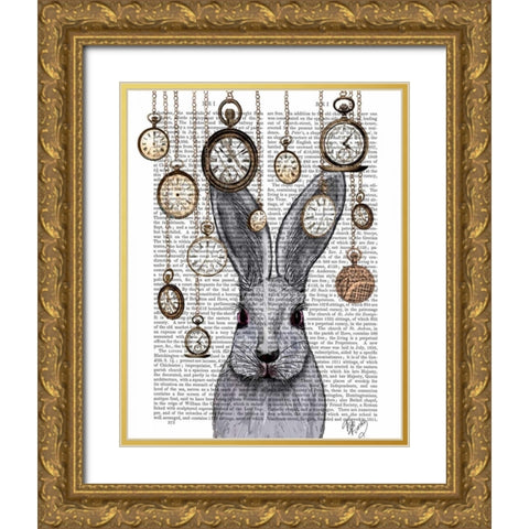 Rabbit Time Gold Ornate Wood Framed Art Print with Double Matting by Fab Funky