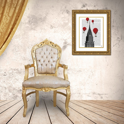 Chrysler Building and Red Hot Air Balloons Gold Ornate Wood Framed Art Print with Double Matting by Fab Funky