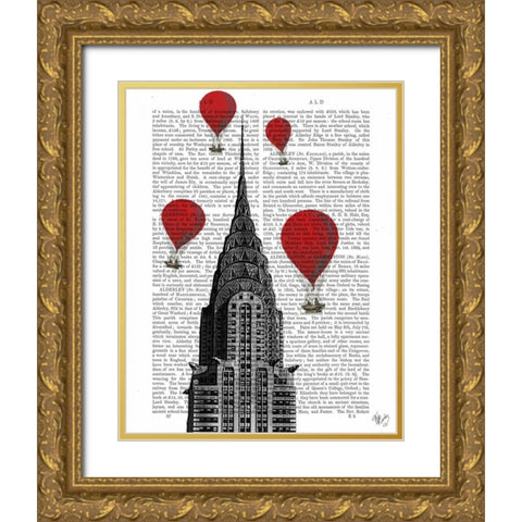 Chrysler Building and Red Hot Air Balloons Gold Ornate Wood Framed Art Print with Double Matting by Fab Funky