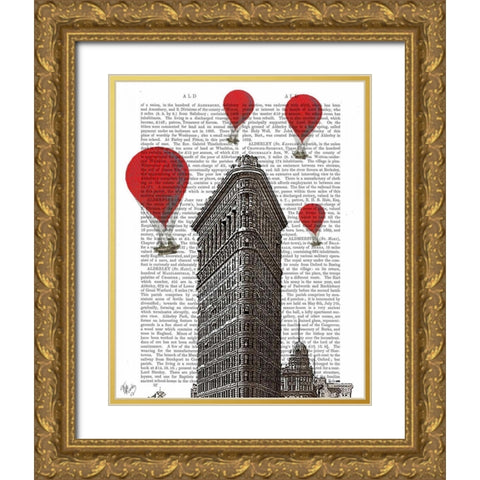 Flat Iron Building and Red Hot Air Balloons Gold Ornate Wood Framed Art Print with Double Matting by Fab Funky