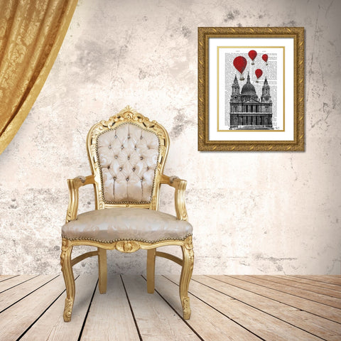 St Pauls Cathedral and Red Hot Air Balloons Gold Ornate Wood Framed Art Print with Double Matting by Fab Funky