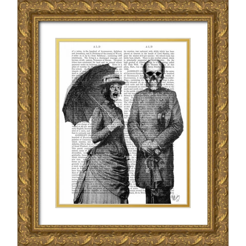 Screaming Woman and Skull Gold Ornate Wood Framed Art Print with Double Matting by Fab Funky