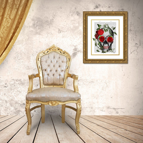 Skull With Roses And Vines Gold Ornate Wood Framed Art Print with Double Matting by Fab Funky