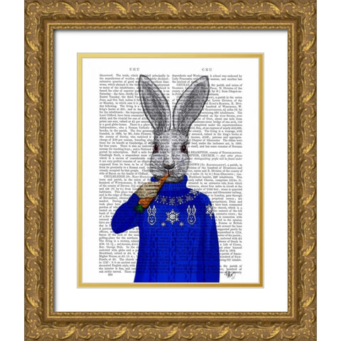 Rabbit In Sweater Gold Ornate Wood Framed Art Print with Double Matting by Fab Funky