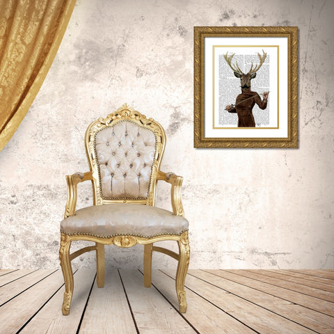 Fencing Deer Portrait Gold Ornate Wood Framed Art Print with Double Matting by Fab Funky