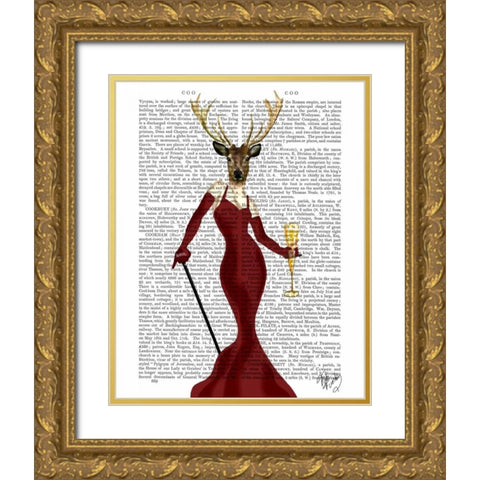 Glamour Deer in Marsala Gold Ornate Wood Framed Art Print with Double Matting by Fab Funky
