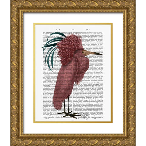 Crested Marsala Bird Gold Ornate Wood Framed Art Print with Double Matting by Fab Funky