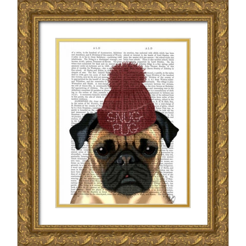 Snug Pug Gold Ornate Wood Framed Art Print with Double Matting by Fab Funky