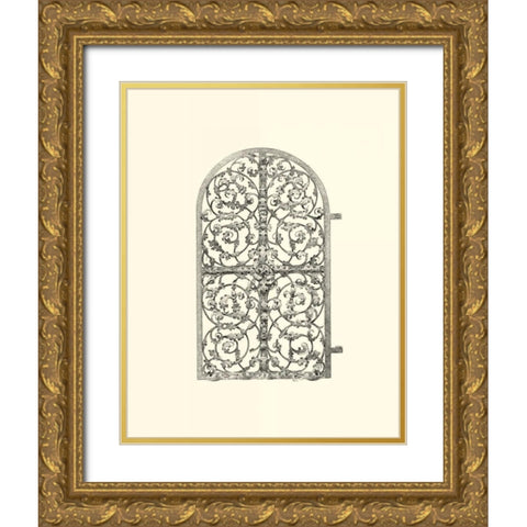 B-W Wrought Iron Gate VII Gold Ornate Wood Framed Art Print with Double Matting by Unknown