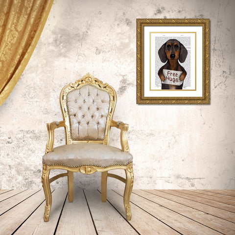 Dachshund Free Hugs Gold Ornate Wood Framed Art Print with Double Matting by Fab Funky