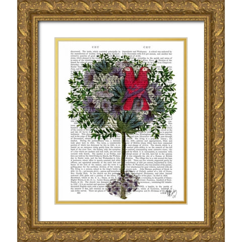 Love Birds in a Tree Gold Ornate Wood Framed Art Print with Double Matting by Fab Funky