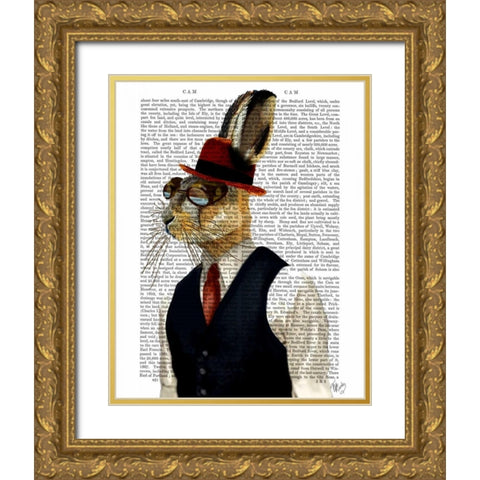 Horatio Hare In Waistcoat Gold Ornate Wood Framed Art Print with Double Matting by Fab Funky
