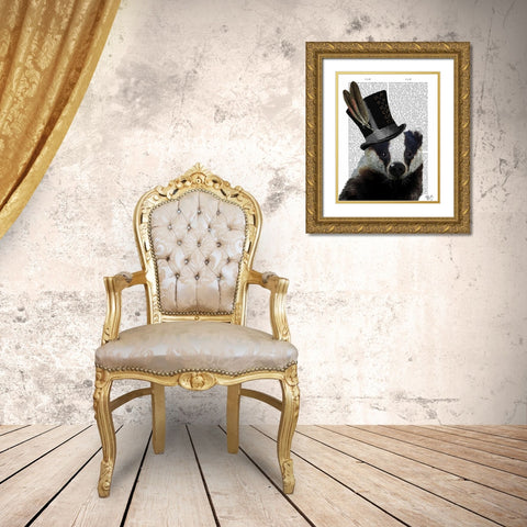 Steampunk Badger in Top Hat Gold Ornate Wood Framed Art Print with Double Matting by Fab Funky
