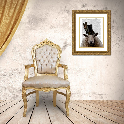 Steampunk Sheep Gold Ornate Wood Framed Art Print with Double Matting by Fab Funky