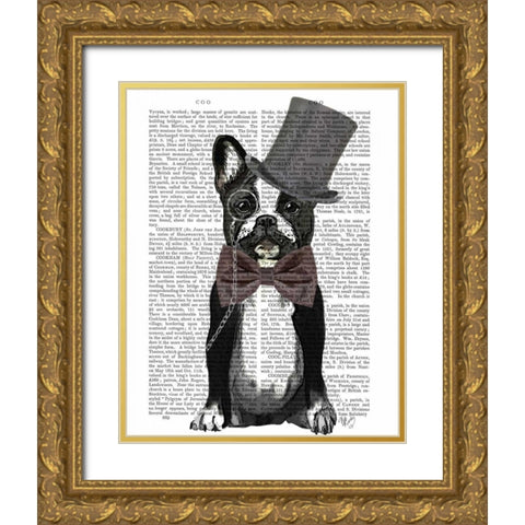 Monsieur Bulldog Gold Ornate Wood Framed Art Print with Double Matting by Fab Funky