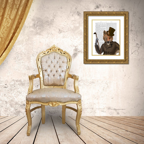 The Bounder Fox Print Gold Ornate Wood Framed Art Print with Double Matting by Fab Funky