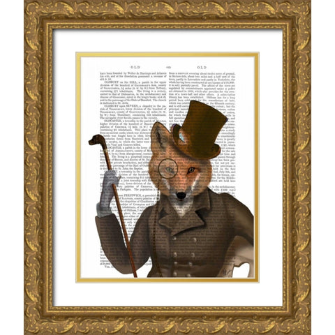 The Bounder Fox Print Gold Ornate Wood Framed Art Print with Double Matting by Fab Funky
