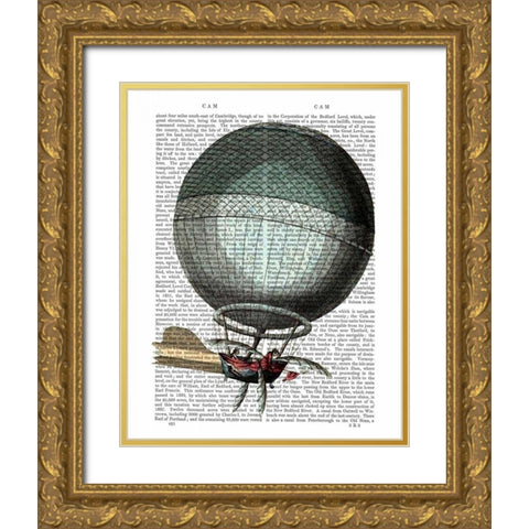 Blanchard Vintage Hot Air Balloon Gold Ornate Wood Framed Art Print with Double Matting by Fab Funky