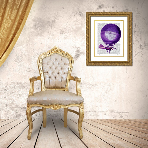 Blanchards Hydrogen (Purple) Hot Air Balloon Gold Ornate Wood Framed Art Print with Double Matting by Fab Funky