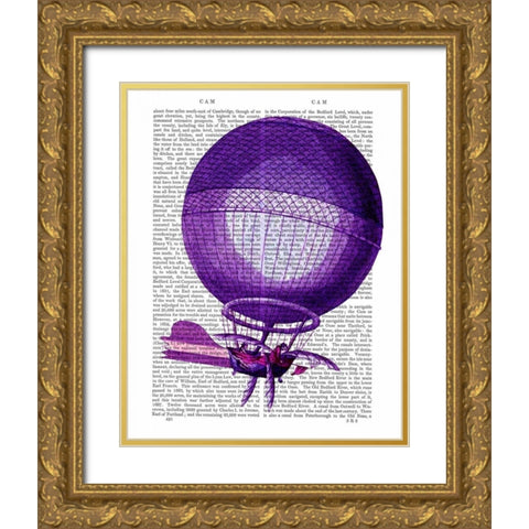 Blanchards Hydrogen (Purple) Hot Air Balloon Gold Ornate Wood Framed Art Print with Double Matting by Fab Funky