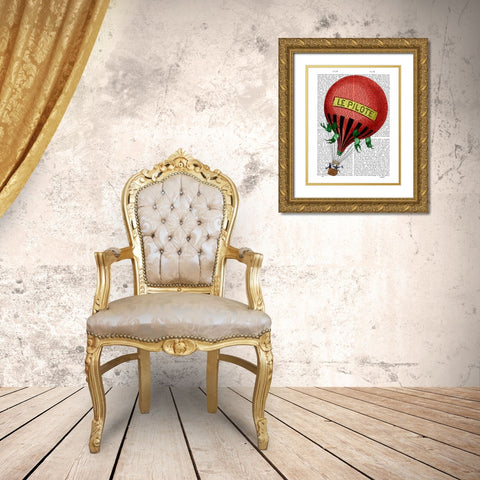 Le Pilote Hot Air Balloon Gold Ornate Wood Framed Art Print with Double Matting by Fab Funky