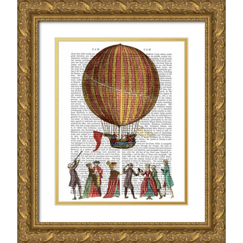 Hot Air Balloon And People Gold Ornate Wood Framed Art Print with Double Matting by Fab Funky