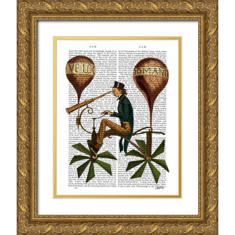Voyage A La Lune Hot Air Balloon Gold Ornate Wood Framed Art Print with Double Matting by Fab Funky
