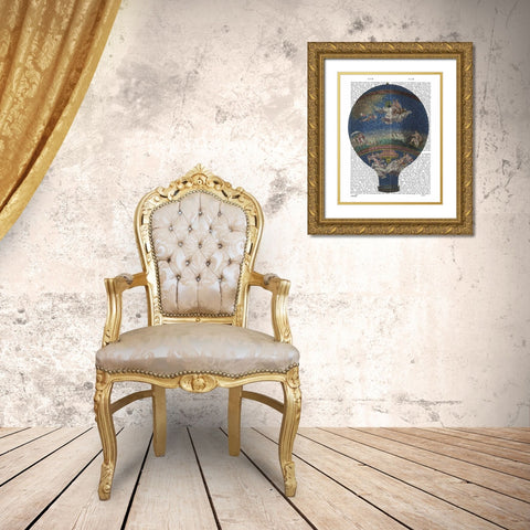Machine Aerostatique Hot Air Balloon Gold Ornate Wood Framed Art Print with Double Matting by Fab Funky