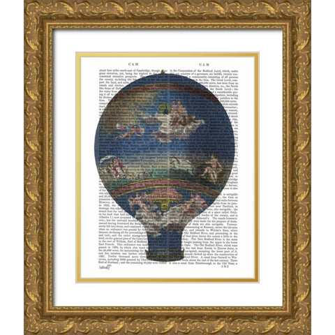 Machine Aerostatique Hot Air Balloon Gold Ornate Wood Framed Art Print with Double Matting by Fab Funky